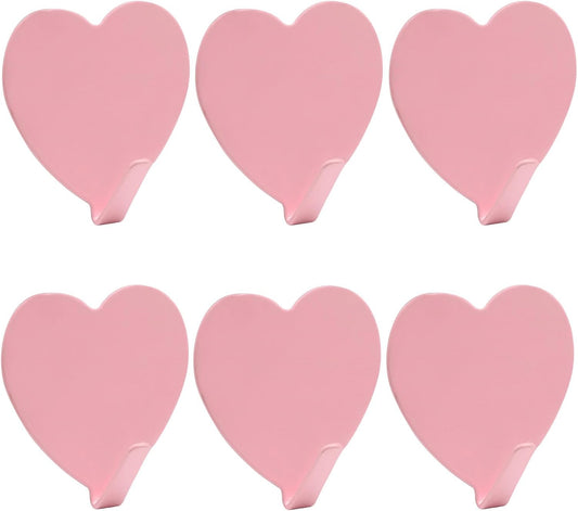 Murtenze 6 Pack Heart Shaped Wall Hooks, Strong Adhesive Decorative Stainless Steel Purse Hanger, Sticky Hooks for Home Kitchen Bathroom Office Hanging (Light Pink)