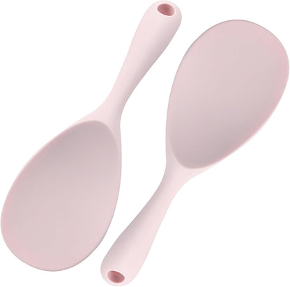 Murtenze 2Pcs Pink Silicone Rice Paddle Spoon，Non Stick Heat Resistant Kitchen Gadge Rice Spoon for Rice, Salads, Mashed Potato