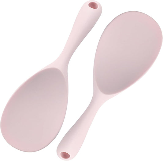 Murtenze 2Pcs Pink Silicone Rice Paddle Spoon，Non Stick Heat Resistant Kitchen Gadge Rice Spoon for Rice, Salads, Mashed Potato