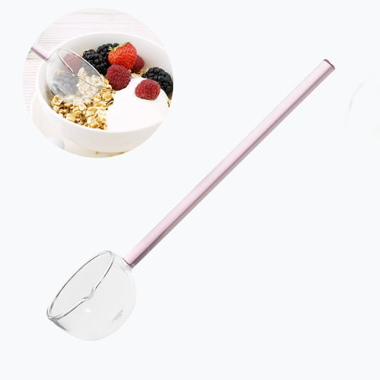 Clear Crystal Teaspoon Milk Cocktail Cold Drink Stirring Spoon Appetizer Ice Cream Spoon - For bars, banquets and parties - Ideal for restaurant and home use(Pink)