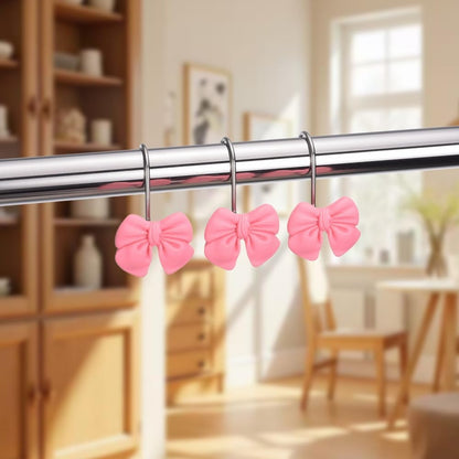 SUQ I OME 12PCS Decorative Shower Curtain Hooks, Bow Knot Resin Curtain Hooks Shower Rings for Bathroom