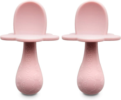 Grabease Spoon - Silicone Spoons 2-Pack Blush - Soft Utensils - Dishwasher-Safe, Easy-Grip