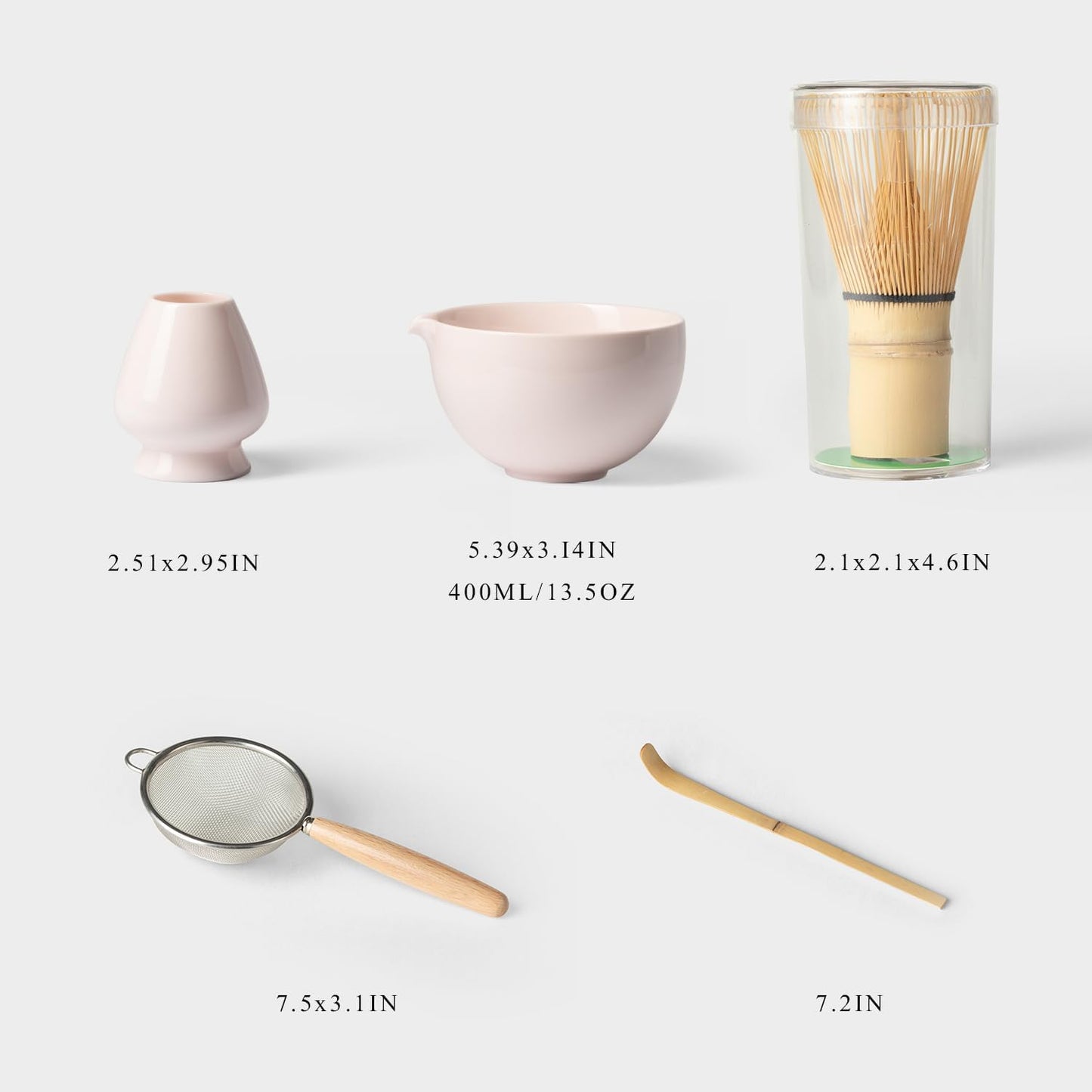 Matcha Whisk Set, Matcha Set with Ceramic Matcha Bowl, Bamboo Whisk & Holder, Sifter, Tea Scoop (Pink)