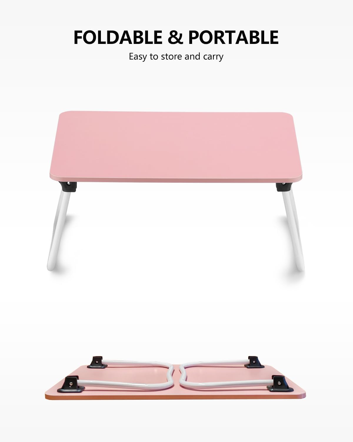 ZEAPTAC Laptop Bed Desk, Foldable Lap Desk, Portable Lap Table, Bed Table, Laptop Stand, Lightweight & Mini Table for Breakfast/Picnic/Drawing/Couch/Floor - Pink