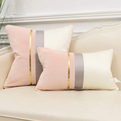 Avigers 18 x 18 Inches Pink White Gold Leather Striped Patchwork Velvet Cushion Case Luxury Modern Throw Pillow Cover Decorative Pillow for Couch Living Room Bedroom Car