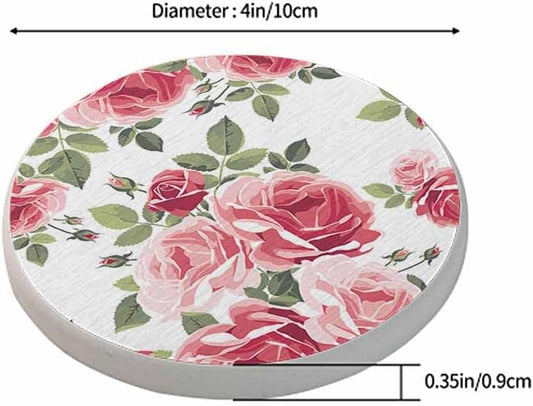 oFloral Pink Rose Coasters for Drinks Nature Vintage Spring Romance Chic Drink Coaster Round 4 Inch for Coffee Table House Gifts Home Decor