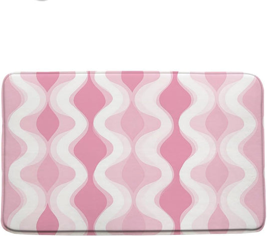 Pink Striped Bath Mat Abstract Stripes Wavy Line Modern Minimalist Geometric Bathroom Rug Microfiber Memory Foam Shower Mat Kitchen Bath Floor Rugs, 18x30 Inch