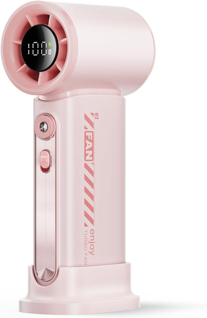 Koonie 19000 RPM High Speed Portable Handheld Fan,100 Speeds Mini Turbo Fan, 3600mAh, 12H Max Cooling Time, Digital Display, 5" Height, Rechargeable Hand Fan for Outdoor Indoor Pink