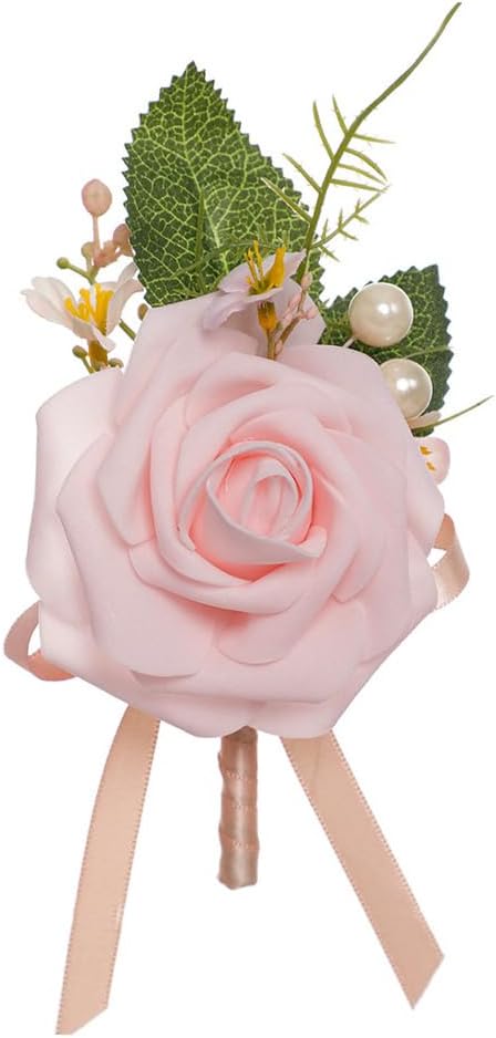 Dainty Boutonniere Satin Rose Flower Brooch Lapel Pins for Men Women Wedding Groom Groomsmen Bride Bridesmaid Artificial Flowers for Prom Homecoming Party Gift