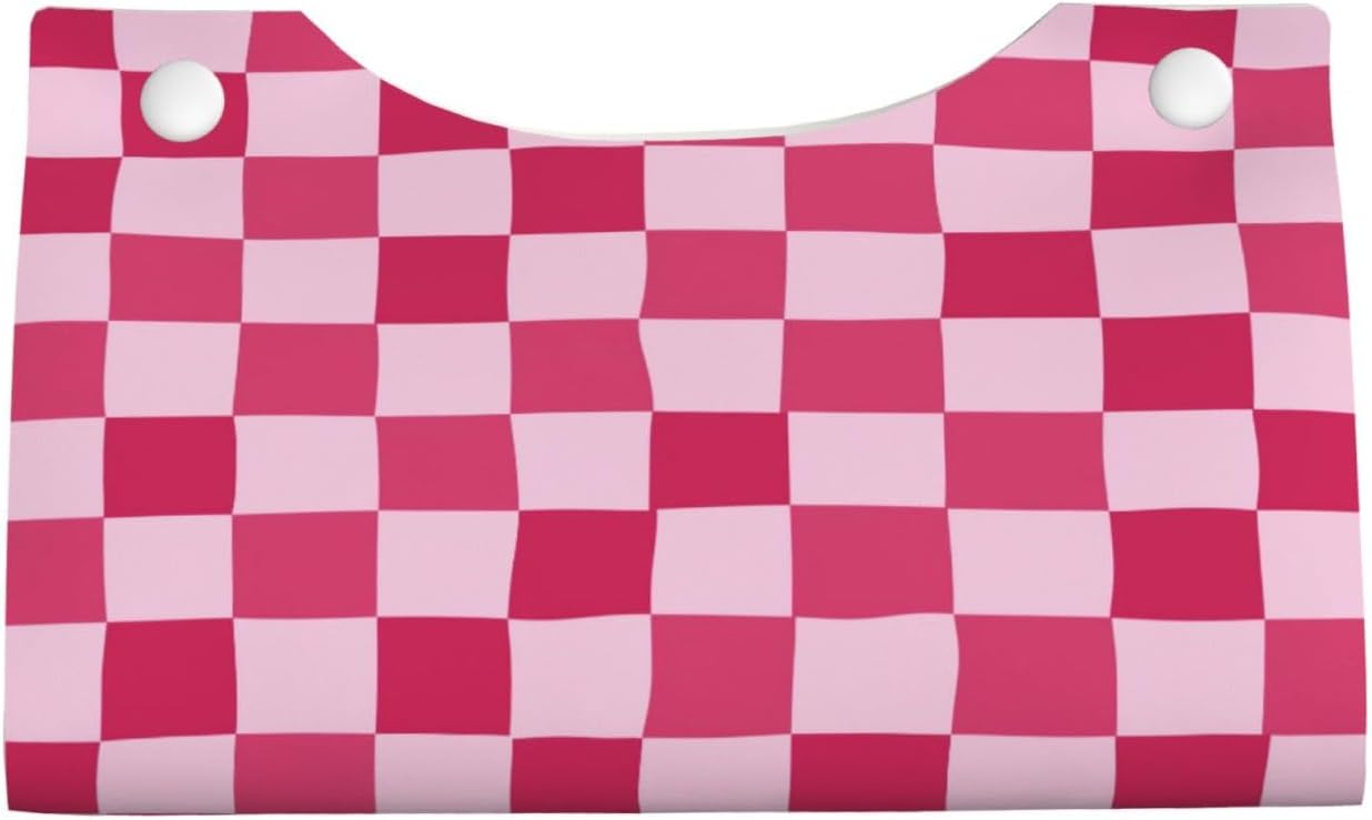 Pink Checkerboard Pattern Rectangle Tissue Box Cover PVC Faux Leather Tissue Boxes Holder Lightweight Tissue Box Cube for Bathroom Home Car Office