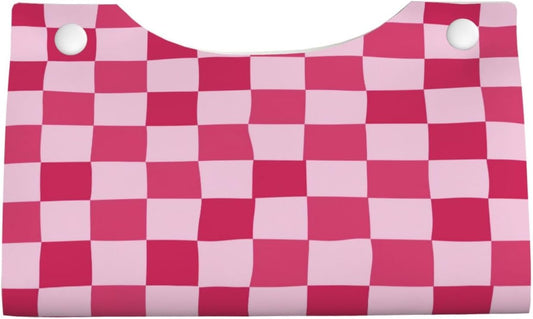 Pink Checkerboard Pattern Rectangle Tissue Box Cover PVC Faux Leather Tissue Boxes Holder Lightweight Tissue Box Cube for Bathroom Home Car Office