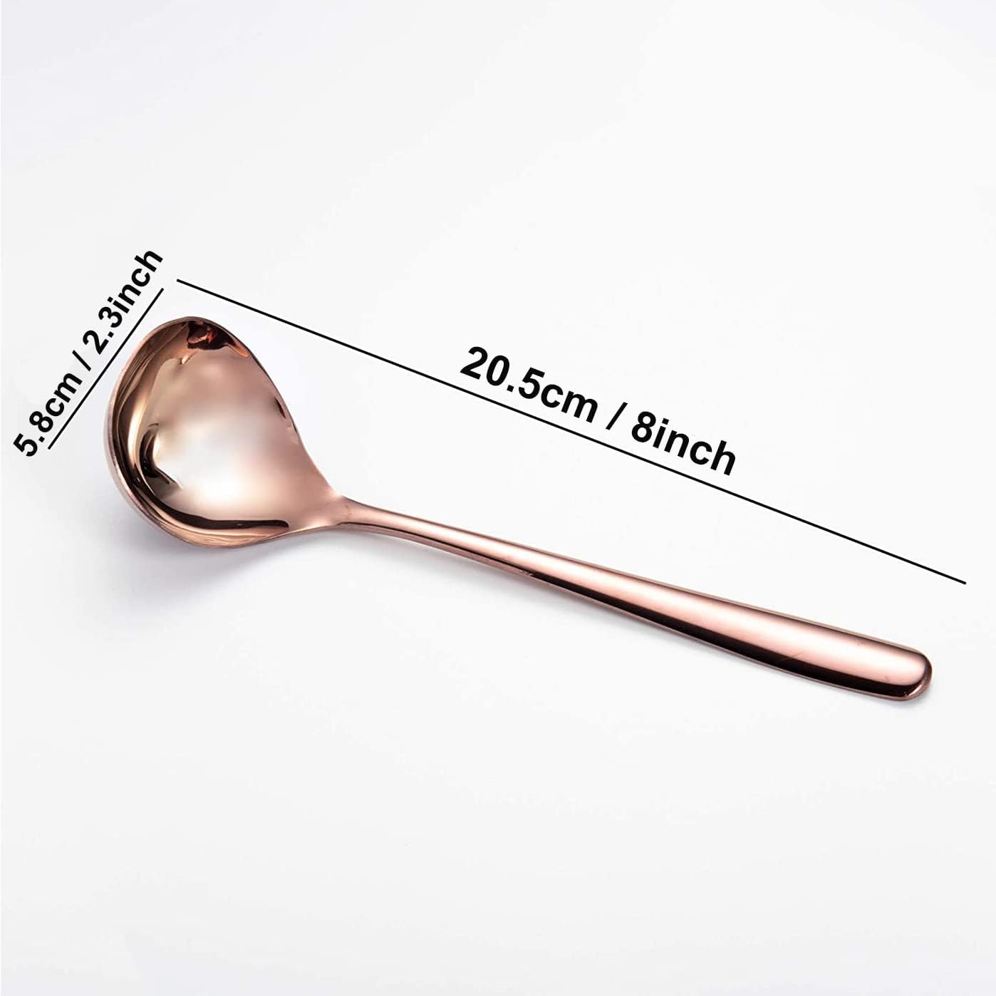 Comicfs Soup Ladle, 4 Pack Durable SUS 304 Stainless Steel with Polished Titanium Plated Big Volume Soup Spoon, Kitchen Gadget Utensil 8-Inch (Rose Gold)