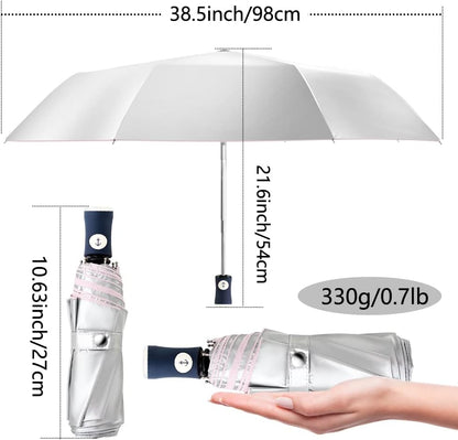 FDJASGY Silver Coating Layer Fabric Blocking UV 99.9% Sun Umbrella Compact Folding Travel Umbrella Automatic Windproof Umbrellas For Men and Women (Pink)