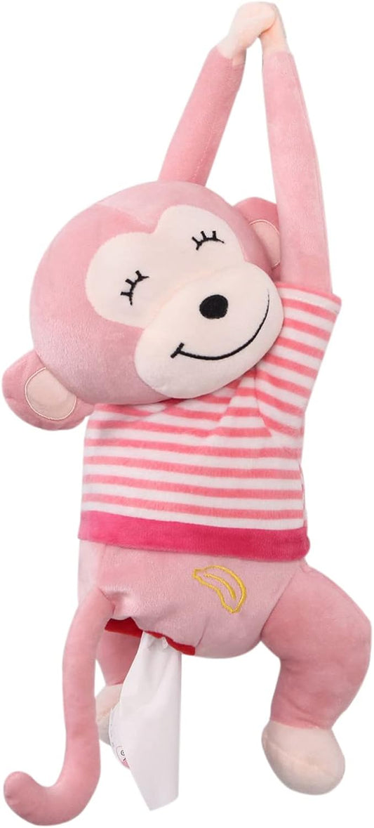 MSUIINT Tissue Holder for Car, Monkey Butt Tissue Box, Soft Plush Monkey Tissue Dispenser, Paper Towel Storage Container Wrapper, Cartoon Animal Hanging Paper Organizer Cover for Home, Office, Pink