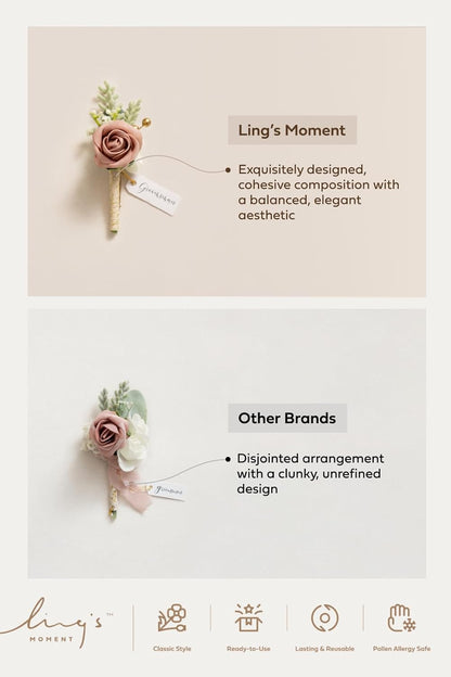 Ling's moment Boutonniere for Men, 2pcs Groom Groomsmen Guest Boutonniere, Artificial Flowers for Wedding/Prom/Homecoming, etc.Soft Peach Brown