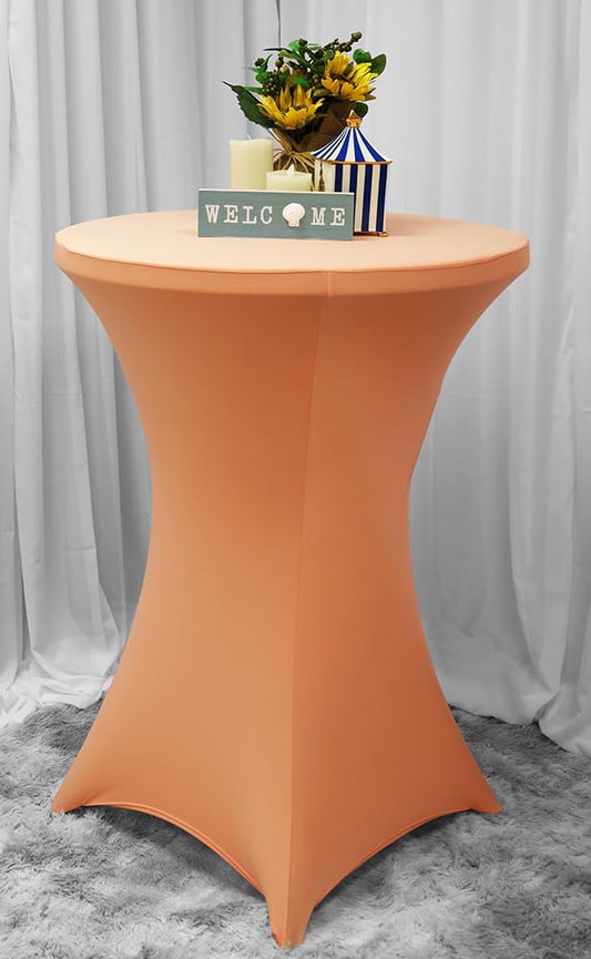 Wholesale (220 GSM) 30 in x 42 in Cocktail Highboy Spandex Stretch Fitted Round Table Cover Tablecloths Apricot/Peach