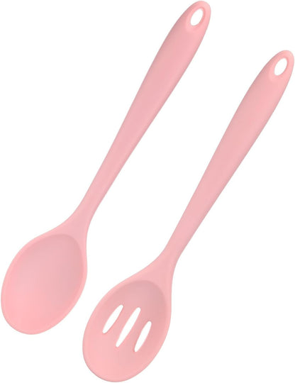 M METERXITY 2-Pack Silicone Cooking Spoons, 10.6" Mixing Nonstick Slotted and Solid Serving Spoons, Heat Resistant Utensils for Kitchen/Cooking/Baking/Stirring