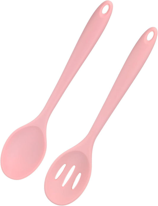 M METERXITY 2-Pack Silicone Cooking Spoons, 10.6" Mixing Nonstick Slotted and Solid Serving Spoons, Heat Resistant Utensils for Kitchen/Cooking/Baking/Stirring