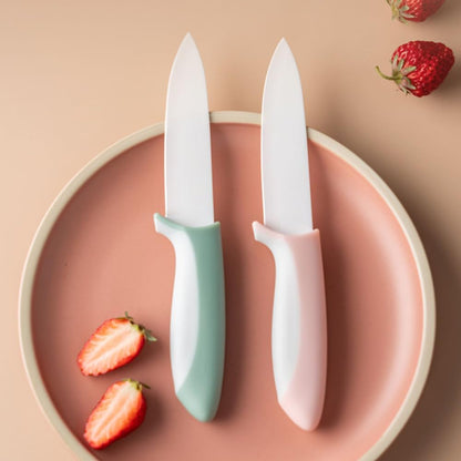 2 pcs ceramic knife - 4 Inch green and pink fruit knife with hippo shape cover, paring knife, use for fruit bread vegetable and meat (green and pink)
