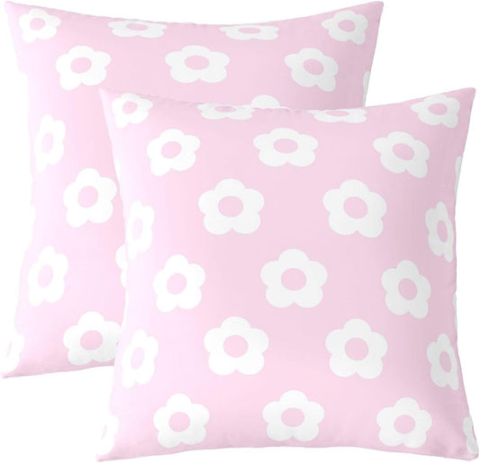 jejeloiu Light Pink Floral Throw Pillow Covers Set of 2 Princess Flower Cushion Case Romantic Plants Pattern Decor Pillowcase Indoor Outdoor Super Soft 22 x 22-Inch