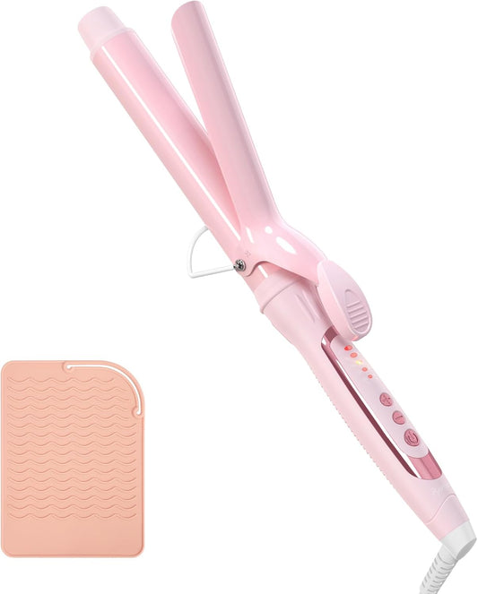 Hair Iron, 32mm/1.25 inch Curling Iron, 5 Temperature Settings, Professional Spring Curling Iron for All Hair Types, Max 430℉, Suitable for Worldwide Voltage (Pink)