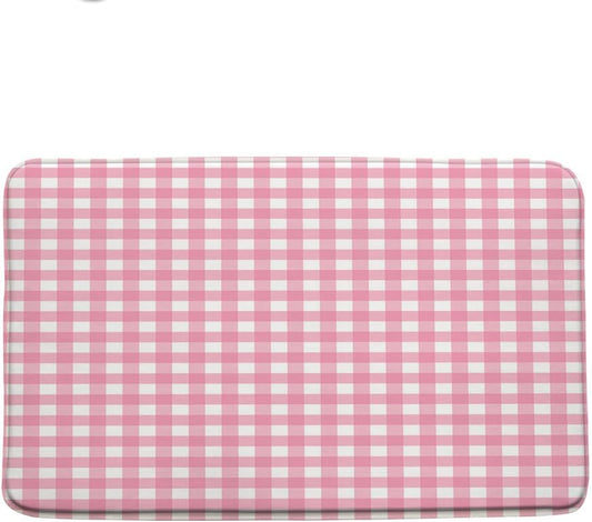 Checkered Bath Mat Pink Cute Retro Vintage Buffalo Plaid Aesthetic Classical Geometric Country Bathroom Rug Microfiber Memory Foam Shower Mat Kitchen Bath Floor Rugs, 16x24 Inch