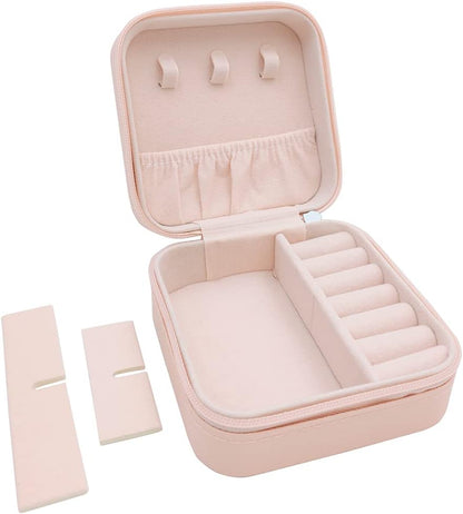 TRODANCE Mini Jewelry Case, Small Travel Jewelry Organizer, Portable Jewelry Box Mini Storage Organizer Display Box For Rings Earrings Necklaces (Pink-4)