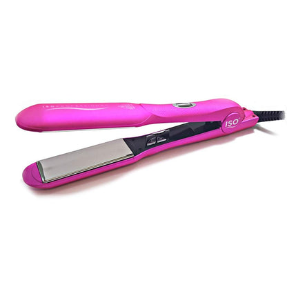 ISO Beauty Gold Collection Metallic Color 1.5 Inch Floating Plates Flat Iron Hair Straightener with Adjustable Auto Power Off, Smart Memory, Temp Control & LCD Display (Pink)