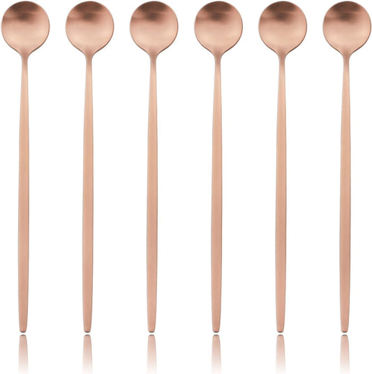 6-Pieces 7.87-inch Iced Tea Spoons With Long Handles, 18/0 Stainless Steel Ice Cream Coffee Dessert Spoon or Stirring Spoon Multipurpose Tea Spoon Set For Sundae, Cocktails
