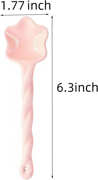4PCS Ceramic Cute Small Soup Spoons, Colorful Japanese Spoon, Cereal Long Handled Spoons Set for Dessert