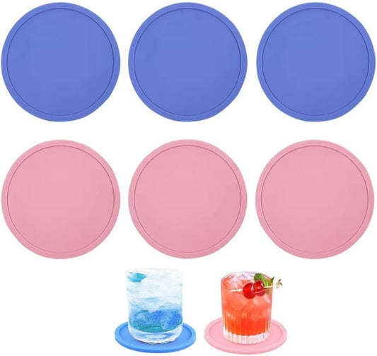 6 Pieces Silicone Coasters, Round Cup Coaster for Drinks Beer, Coffee Coasters for Table, Desk, Kitchen, Office, Bar Furniture Protection and Decor, Couple Cup Pads for Party Pink and Blue