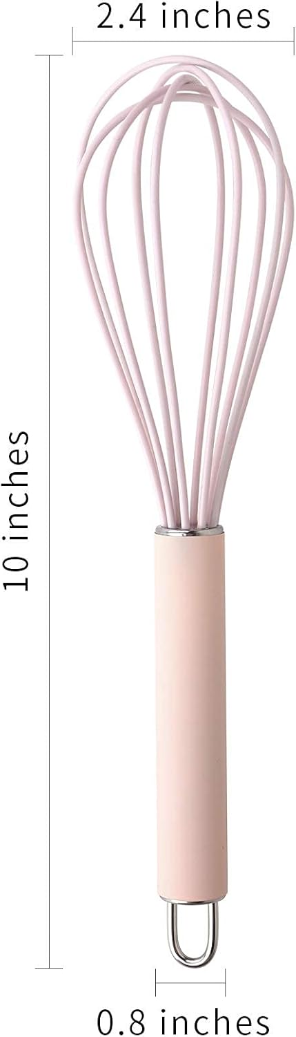 GorGin high temperature and easy to clean silicone whisk, wisk,stirrer, 10 inch, grip good grip design for Blending Whisking Beating Stirring Cooking Baking (1 Pack | Pink)