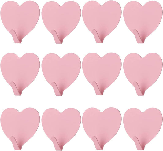 JtmyAota 12 Pack Heart Shaped Decorative Wall Hooks, Stainless Steel Strong Adhesive Wall Hook for Home Kitchen Bathroom Office