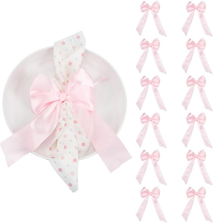 PH PandaHall 24pcs Pink Bowknot Ribbon Bow Napkin Ring Bow Tie Candlestick Decor Gift Wrapping Satin Bowknots Napkin Holder for Party Centerpiece Wedding Birthday Holiday Tabletop Crafts Decoration