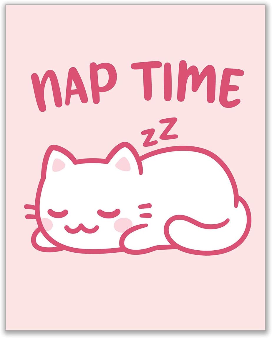 Crystal Canvas Prints Pink Cat Prints - Set of 4 (8x10) Inches Glossy Kawaii Kitten Paw Beans Cute Minimalist Pastel Blush Cartoon Anime Wall Art Decor
