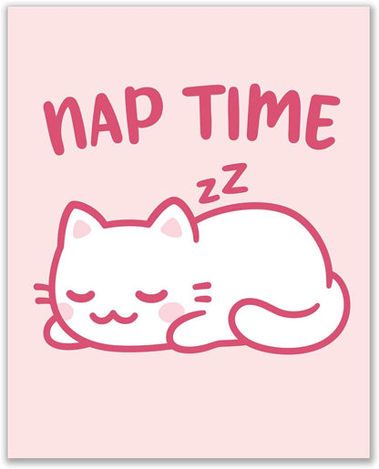 Crystal Canvas Prints Pink Cat Prints - Set of 4 (8x10) Inches Glossy Kawaii Kitten Paw Beans Cute Minimalist Pastel Blush Cartoon Anime Wall Art Decor