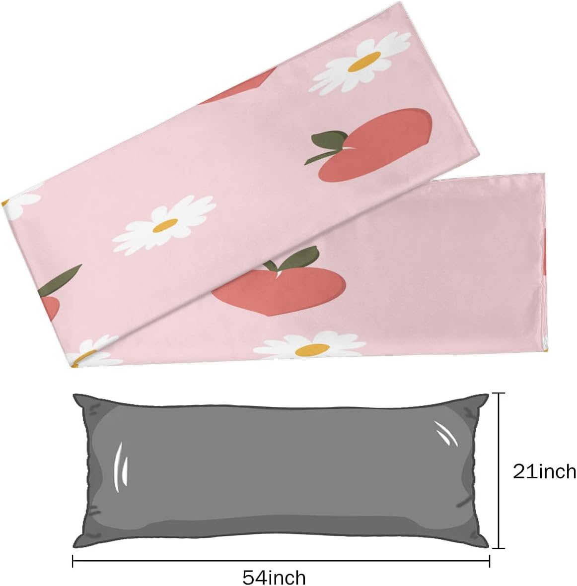 Peach Flower Pink Long Satin Pillowcase with Zipper 21X54 inches Silk Body Pillow Cover for Hair Skin Soft King Pillow Cases Cool Square Throw Pillowcases for Couch Bed Love Gifts