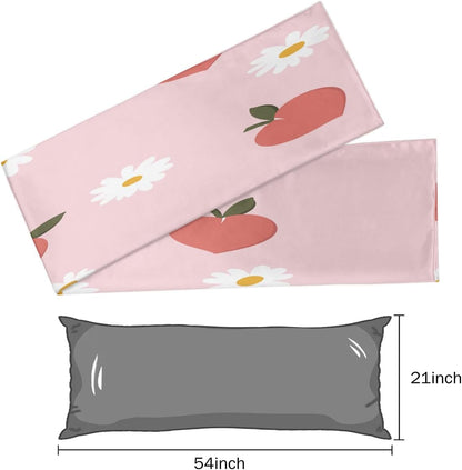 Peach Flower Pink Long Satin Pillowcase with Zipper 21X54 inches Silk Body Pillow Cover for Hair Skin Soft King Pillow Cases Cool Square Throw Pillowcases for Couch Bed Love Gifts
