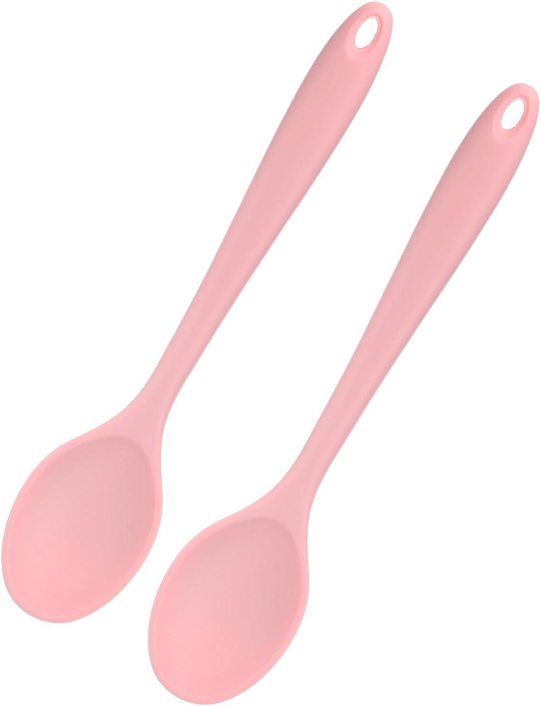 M METERXITY 2-Pack Silicone Cooking Spoons, 10.6" Mixing Nonstick Heat-Resistant Serving Spoons, Solid Utensils, Pink