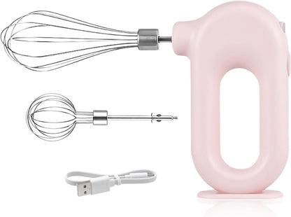 Cyrank Cordless Hand Mixer, Handheld Mixer Electric Hand Mixer 4 Speed Electric Handheld Mini Egg Beater USB Charing 1500mah(Pink)