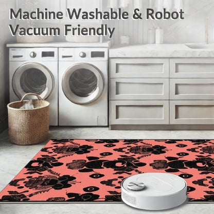 Design&I 4'x6' Machine Wash Ready Abstract Floral Area Rug, Coral for Home Office, Gaming Room, Under Desk, Chair-Friendly & Snag-Free Skid-Resistant Medium Carpet | 2138142