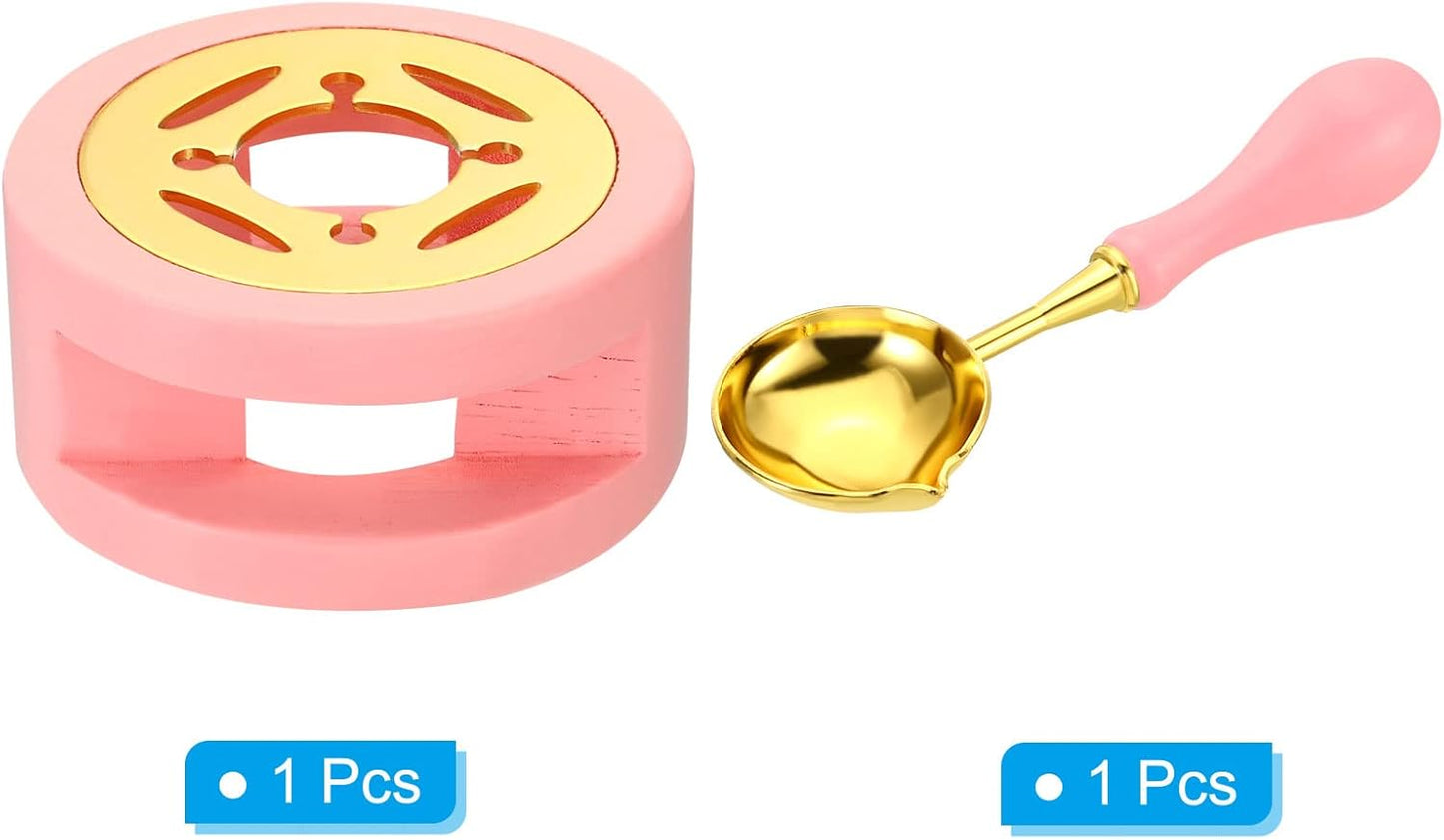 PATIKIL Seal Kit, Warmer With Melting Spoon, Retro Melt Stove Pot Furnace Tool for Wax Sealing Beads, Stamp Letter Envelope, Pink