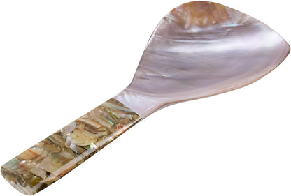 Natural Abalone Pearl Spoons – Handcrafted Round Handle Serving Utensils for Rice, Ice Cream & Salads | Restaurant & Home Kitchen Décor (Natural Pink)