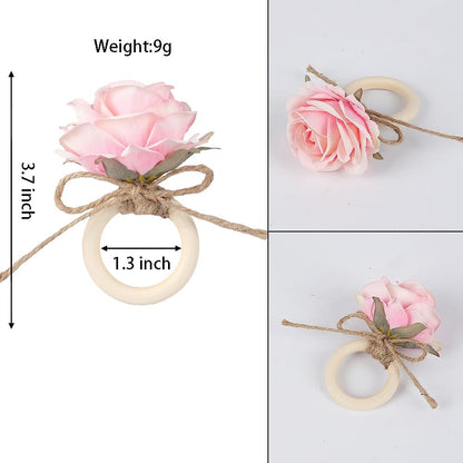 Flower Napkin Rings,24Pcs Floral Napkin Holders Wood Ring Buckles for Wedding Bridal Shower Thanksgiving Day Party Dinner Table Decoration (Pink)