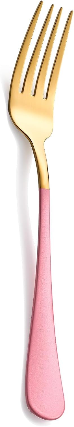 Dinner Forks,24 Pieces Pink and Gold 18/0 Stainless Steel Silverware Forks,Table Forks,Flatware Forks,8 Inches,Mirror Polish & Dishwasher Safe,Use for Home,Kitchen or Restaurant