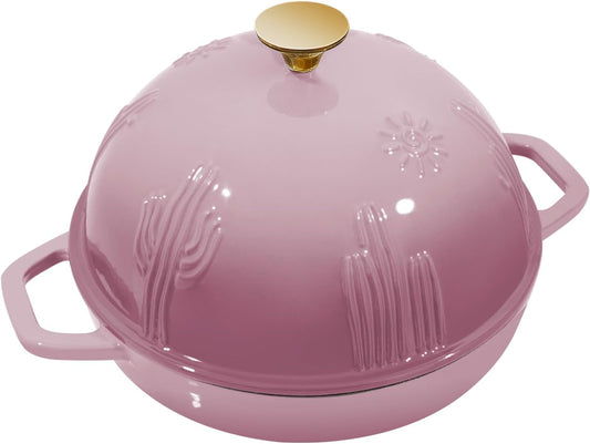 Flavehc Bread Oven Cast Iron Bread Dutch Oven with Cloche Lid for Bread Baking BerryPink Enameled Cast Iron Bread Oven with Dome Lid for Sourdough 5 qt