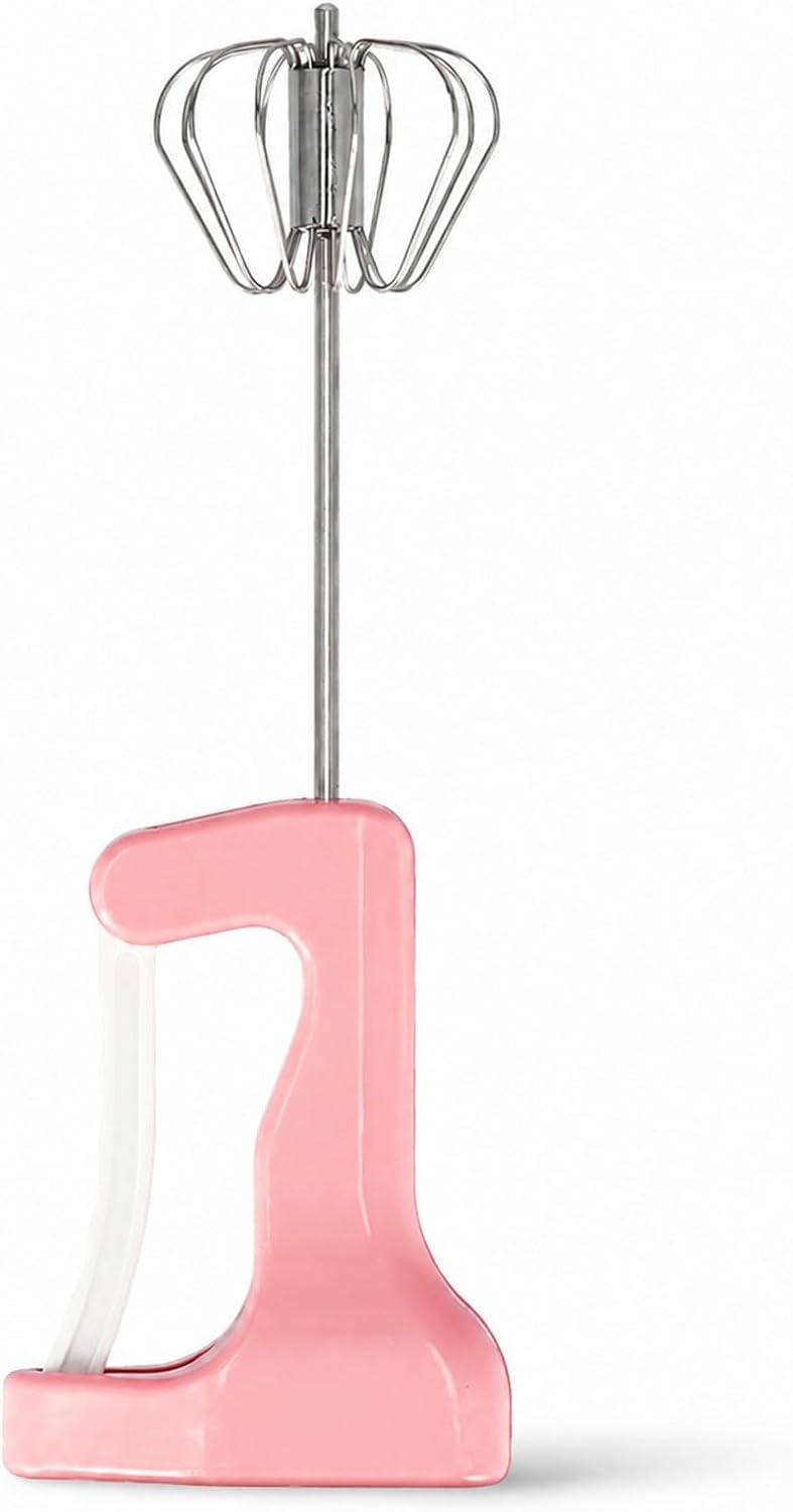Semi Automatic Hand Mixer Egg Beater, Stainless Steel Pink 30cm - Ergonomic Grip, Quiet 360° Mixing, Ideal for Baking & Kitchen Use