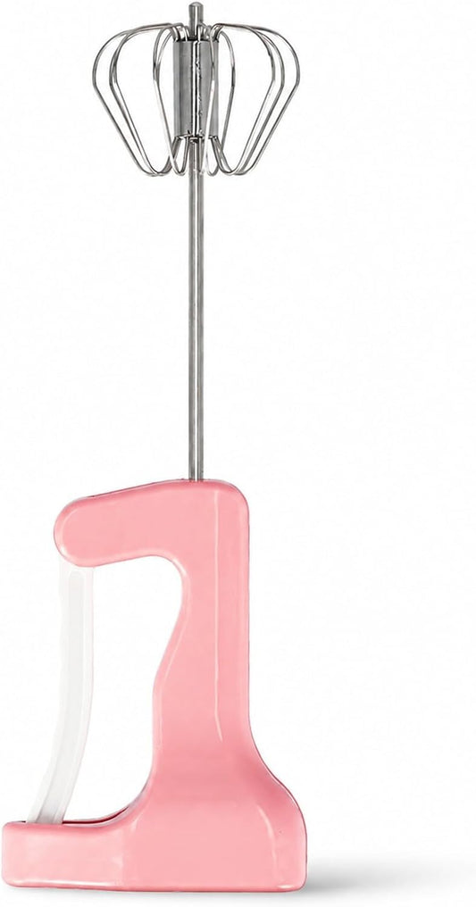 Semi Automatic Hand Mixer Egg Beater, Stainless Steel Pink 30cm - Ergonomic Grip, Quiet 360° Mixing, Ideal for Baking & Kitchen Use
