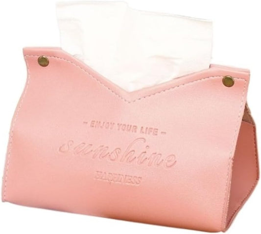 Tissue Box Holder Living Room Dining Room Friendly PU Leather Tissue Box Multi-Purpose Solid Color Creative Napkin Storage Box Tissue Box Cover(Pink)
