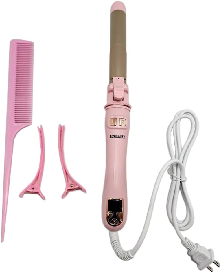 SdBeauty 1 Inch Automatic Rotating Curling Iron – Ceramic Barrel, Adjustable Heat, Pink & Gold – Creates Smooth, Long-Lasting Waves Without Pulling or Tangling